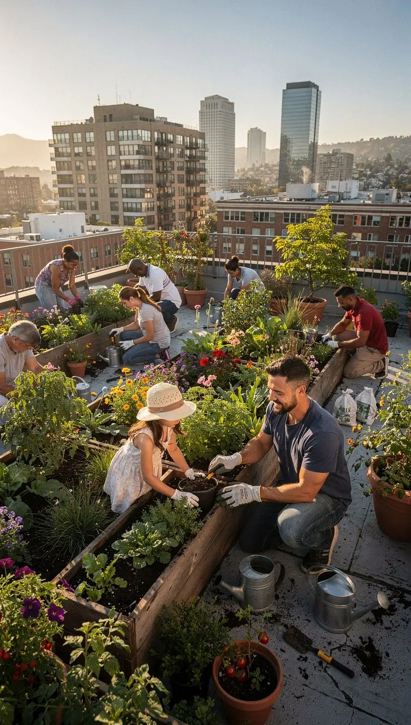 Community members attending a workshop on smart home devices and energy management in an urban neighborhood