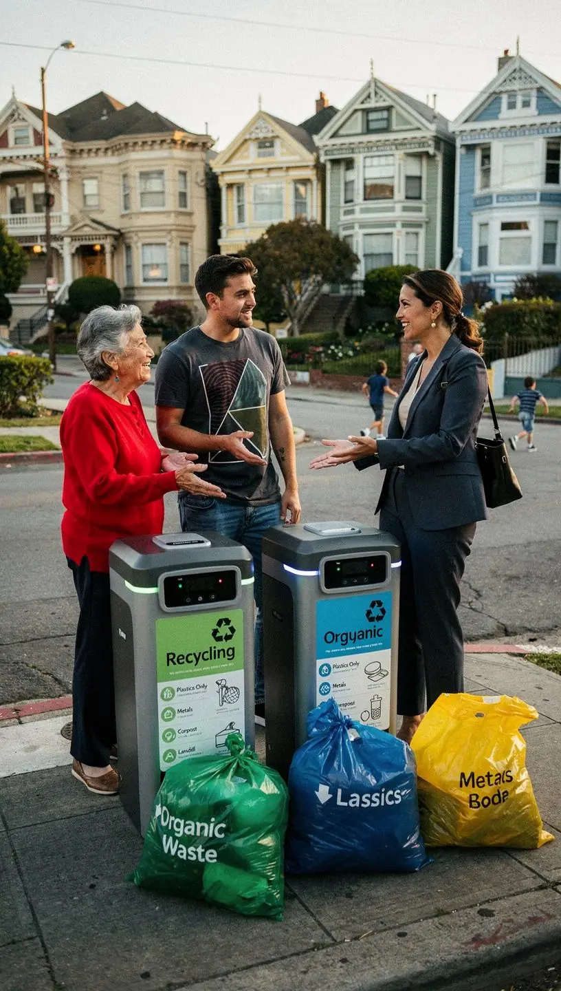 Modern residential neighborhood with smart street lighting and energy-efficient homes showcasing urban technology integration